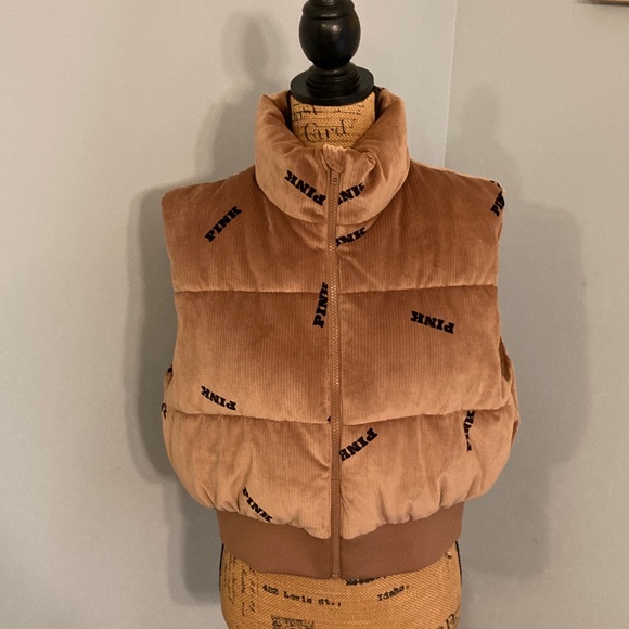 NWOTVictoria's Secret PINK Rib Velour Corduroy Crop Puffer Vest Women Size Large - Picture 3 of 13